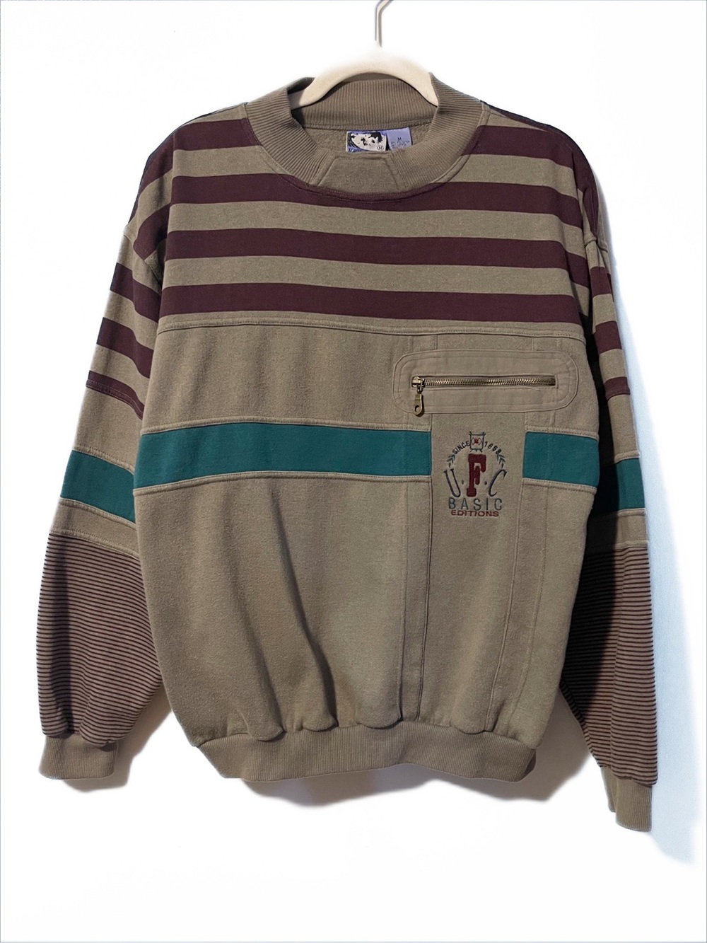Vintage 90s | Colorblock Striped Mock Neck Pullover Sweatshirt
